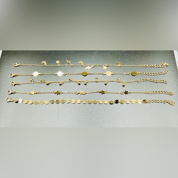 New set of 6 Gold Plated Anklets Moon Stars - Picture 4 of 16